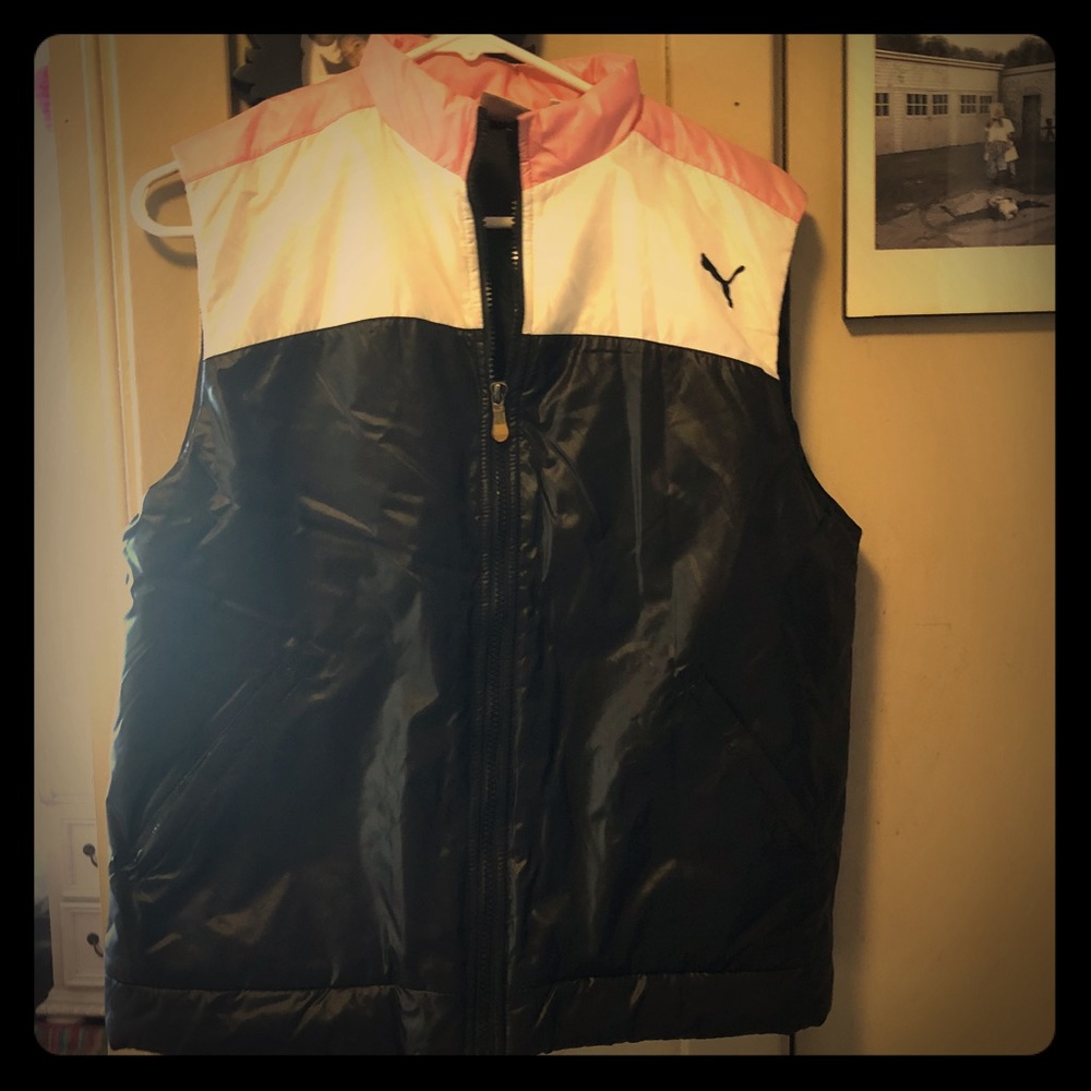 90s Puma Puffy Pink, White, & Black Vest EUC!!